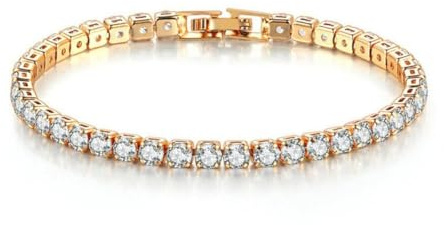 WATEFOER Pulsera de Tenis Plata Mujer, Chapado en Oro 18K 4mm Pulseras de Diamantes, Pulseras de Cristal Regalo para el Día de la Madre Cumpleaños Día de San Valentín (Oro, 19cm)