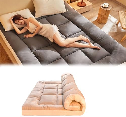 Japanische Bodenmatratze, weich, faltbar, tragbar, Futon-Matratze, Doppelbett, Einzelbett, Gästebett für Boden, Schlafsaal, Camping, Auto, dicke Rollmatratze (Größe: 90 x 200 cm, Farbe: Grau)