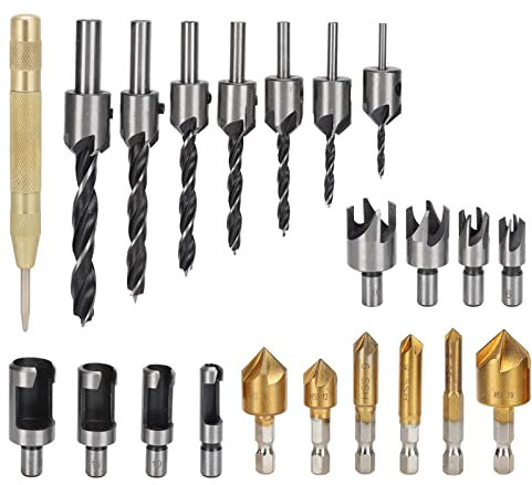 23 Pcs Woodworking Chamfer Tool Countersink Drill Bit Plug Cutter for Drilling Cutting