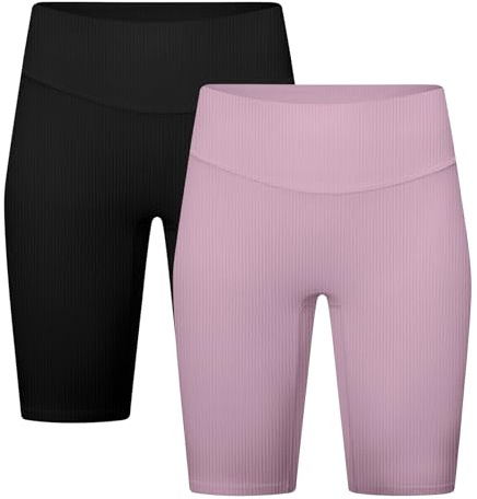 SEAUR Halvlånga shorts flicka sommar cykelshorts sport elastisk midja set med 2 korta leggings sommar flicka utomhussport, Svart rosa, 140-146