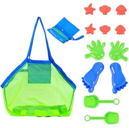 Netztasche Sandspielzeug, Sandspielzeug Tasche Mit 12 Zubehörteilen, Sandspielzeug Wasserspielzeug Für Kinder Aufräumsack,Sandspielzeug Aufbewahrungstasche Für Strandurlaub Im Freien,Familie Urlaub