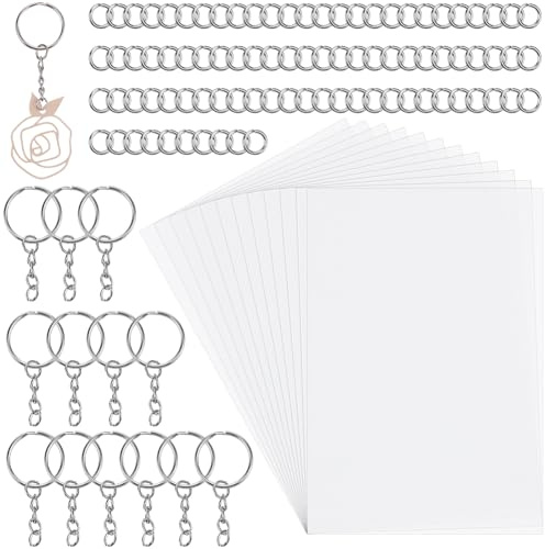 SOFPLATE 132 Stück Transparente Schrumpffolien Set 8.3 x 11.7 Zoll Schrumpffolien Mit Schlüsselanhänger Bedruckbares Schrumpfkunstpapier Schlüsselanhänger Zubehör Für Schmuck Bastelzubehör Geschenke F