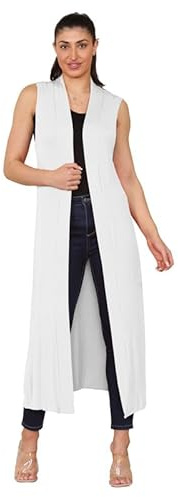 Fashion Flair Plus Size Ladies Womens Sleeveless Maxi Long Length Boyfriend Cardigan Collared Top Long Floaty Duster Jacket Coat Blazer Waistcoat UK 8/26
