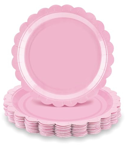 sxiiro 50 Pcs Light Pink Paper Plates 9 Inch Disposable Scalloped Dinner Plates Pink Dessert Plate Party Plate for Baby Shower, Wedding, Birthday
