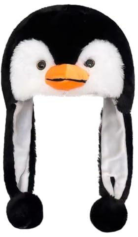 Baluue Pinguin-Cartoon-Kopfbedeckung Mit Ohrenschutz Weiche Plüschmütze Für Kinder Und Erwachsene Elastische Passform Wintermütze Lustiges Kostüm-Accessoire Für Party Und Aufführung