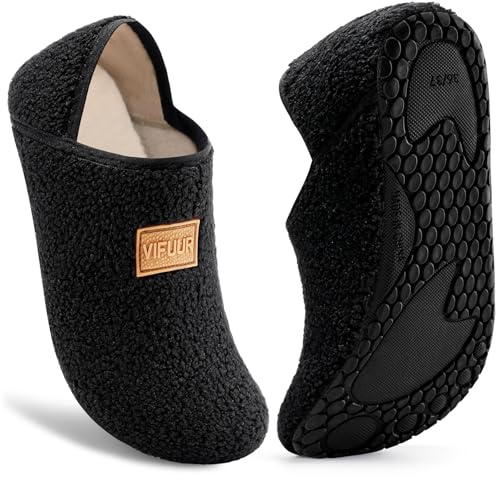VIFUUR House Slippers for Women Men Fuzzy Barefoot Slipper Socks | Slip on, non-slip sole, machine washable, plush warm cozy sock shoes, lightweight Indoor Bedroom Travel Hospital