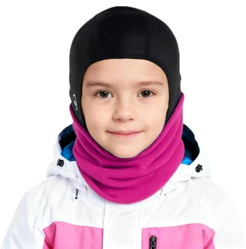 DARCHEN Kids Cotton Neck Gaiter Face Mask Winter Fleece Neck Warmer for Boys and Girls Cold Weather Outdoor Recreation (Ski Balaclava - RoseRed)