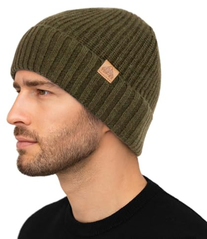 TOP-EX XL/XXL PolarWool™ Bonnet d'hiver laine mérinos Beanie Homme Bonnet tricoté chaud avec doublure polaire Bonnet laine Femme Hiver pour Ski Extérieur Cadeau, M-L