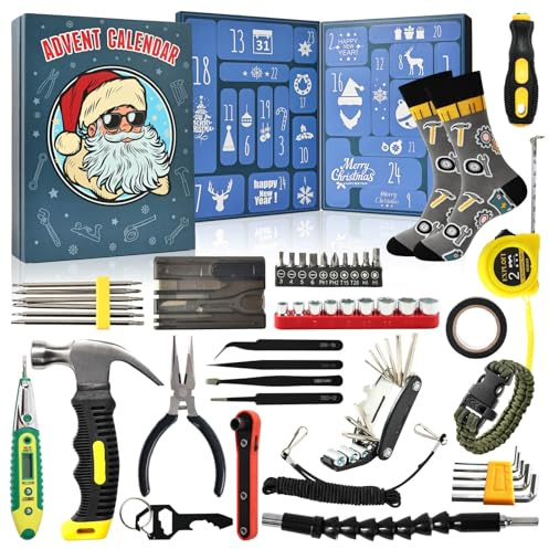 Moyel Tool Advent Calendar 2025 for Men 24 Days of Christmas Countdown Hand Tool Sets for Men Advent Calendar for Teen Boy Adults Funny Christmas Gifts for Mechanics Dad Son Boyfriend Grandpa