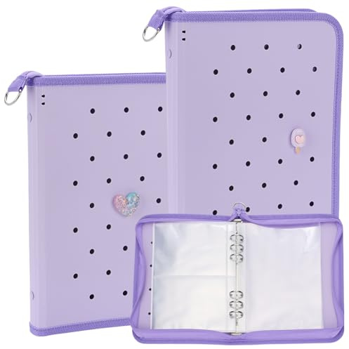 WEBEEDY 2 PCS Sticker Organizer Binder A5 Sticker Storage Collecting Album with Zipper Reusable Storage Book with 140 Pockets and DIY Charms for Stickers Cards Display and Protector,Purple
