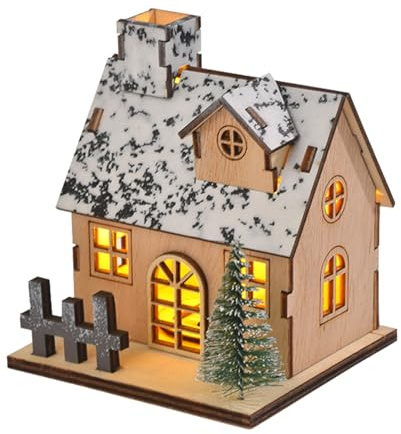 Weihnachtsdorf mit Beleuchtung, Weihnachtsdeko Holz Haus mit LED Licht | Mini Weihnachten Wichtelhaus, Deko Häuser Holz, Weihnachtshaus Beleuchtet, Weihnachtsdeko Innen Holzhaus Lichthaus Winterdeko