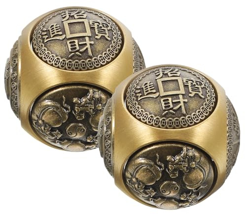 HAWILLOSCH 2 Stück Handgymnastikbälle aus Massivem Messing mit Sechseitigem Relief Ergonomische Chinesische Stressbälle zur Handtherapie Dekorative Baoding Bälle für Handübungen und