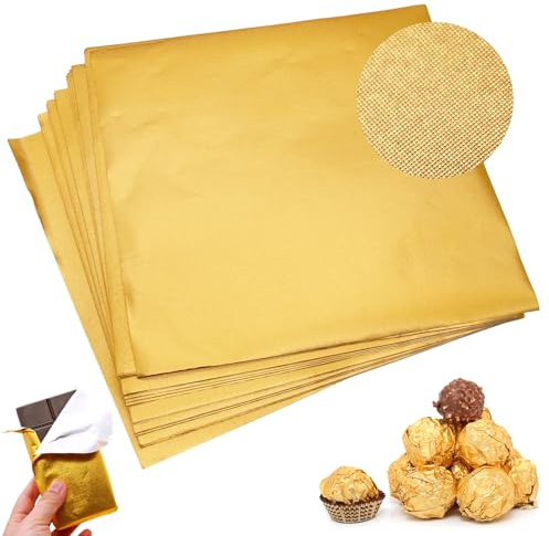 WYYFXY® 100 Stück Goldener Alu Folie Papier Wrapper 20 × 20 cm Bonbonpapier Goldene Schokoladenverpackung Quadratisch Alufolie Geschenkpapier für DIY Dekoration Aufbewahren