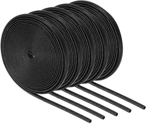 QUARKZMAN 5 Pz Intrecciata Guaina Per Cavi Elettrici, 3 mm x 5m, Guaina alta temperatura in fibre di vetro, Espandibile Tagliabile Nascondi Cavi, Cable Management Per TV, Auto, Casa, Nero