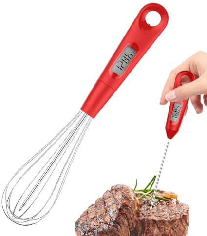 Batteur à œufs automatique - 30,5 x 3,7 x 6,5 cm - Mélangeur rapide - Testeur de température manuel - Gadget de cuisine - Fouet à gâteau pour la cuisson des desserts et la préparation des repas