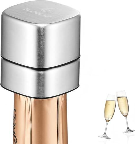 ELMWAY VinoLux Champagne Stopper By ELMWAY – Detachable Silicone Insert Split-Part Design for Hygiene – Glue-Free & Mold-Free – Strong Airtight Seal – Fits Prosecco, Cava & Sparkling Wine (Silver)