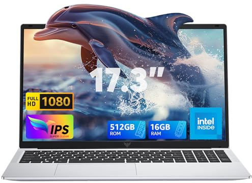 Tivique 17.3 inch Laptop with 12th Quad-Core N95 Processor up to 3.4GHz (Beat N5205/N5095) 16GB RAM DDR4 512GB M.2 SSD Laptops, Support WiFi 5, BT5, USB3.2, HDMI,Type-C,1080 FHD, 6000mAh Long-Battery