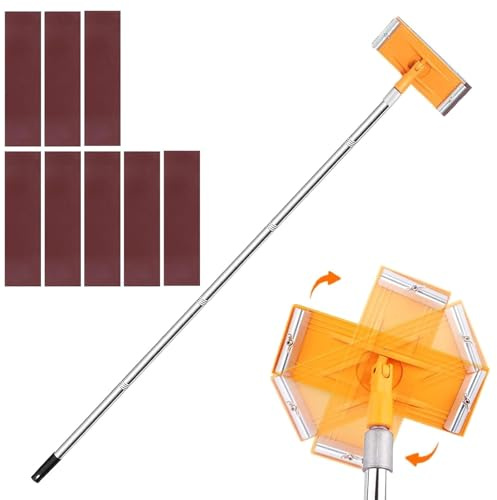 NICEWAT Heavy Duty Pole Sander with Swivel Head, Drywall Pole Sander with 180cm Extension Pole & 8Pcs Sanding Sheet, 360° Rotatable Wall Sander for Fast Productive Floor Wall Ceiling Sanding