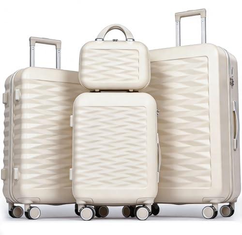 H.yeed 4-teiliges Kofferset, Leichtgewicht-Hartschale aus ABS, TSA-Zahlenschloss und 4 Doppelrollen, Reisekoffer Set mit 12'', 20'', 24'' und 28'', Cremeweiß