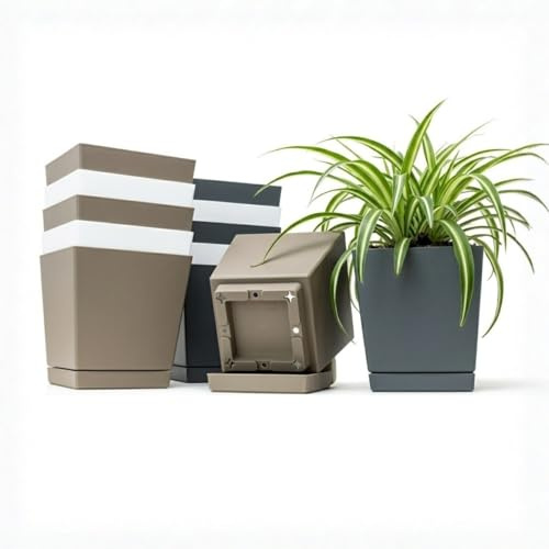 Macetas Plástico Cuadradas 12 cm Pack 12 | Maceteros Decorativos Interior | Con Plato Incorporado | Plástico Resistente Rayos UV | Con Agujeros de Drenaje | Para Interior y Exterior | Colores Neutros