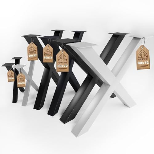 CM Furniture TISCHBEINE X-Form Tischgestell Höhenverstellbar Metall Anthrazit X Outdoor/Haus Tisch-KUFEN 40x43 cm Couchtisch Kaffeetisch Möbelfüße Montage Tischfüße Wohnzimmer Anti-Kratz-Pads 2 Stück