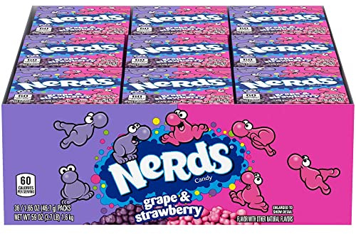 NERDS - Nerds karamell American Sour karamell | Perfekte Kombination von kleinen Bonbons mit tollem Trauben- und Erdbeergeschmack - Ideal zum Teilen - 36 Packungen à 46,7g