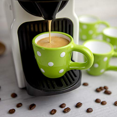 City to Cottage® - Espressotassen Set | Grün und Weiß | Polka Dots | Handgemacht | Keramik Geschirr Espressotassen 4er Set | Mokkatassen Set