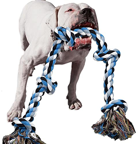 LECHONG Dog Rope Toys For Aggressive Chewers Tough Rope Chew Toys For Large And Medium Dog 3 Feet 5 Knots Indestructible Cotton Rope For Large Breed Dog Tug Of War Dog Toy Teeth Cleaning XL