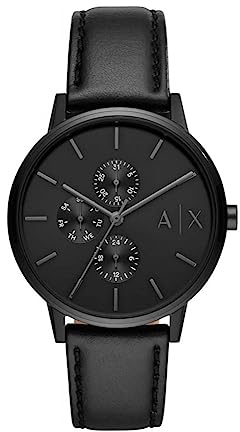 Armani Exchange Orologio da uomo, movimento al quarzo multifunzione, cassa in acciaio inossidabile nero da 42 mm con cinturino in pelle, AX2719, Nero Jet