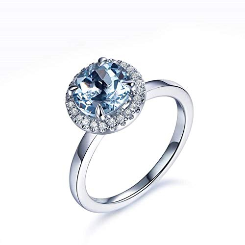 Bishilin Damen Ringe Weißgold 18 Karat Halo mit 1.32ct Aquamarin Verlobungsringe Weißgold Trauringe Diamant 45 (14.3)