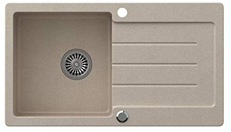 VBChome Spüle Beige 77 x 44 cm Granit Einzelbecken Einbauspüle Küchenspüle gesprenkelt reversibel Verbundspüle + Siphon