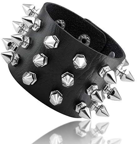 JJDreams Lederarmband Punk Nieten Armband Gothic Druckknopf Breit Armreif Schwarz Rock Manschette