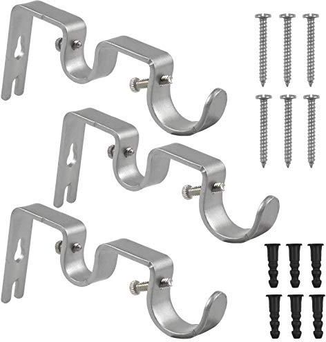3 Pezzi Staffe Aste per Tende Doppio, Resistenti Supporto Palo per Tenda, Metallo Tendaggi Asta Staffa da Parete con Viti per Casa Camera da Letto Ufficio Finestre (Argento)