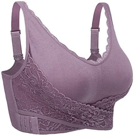 iClosam Womens Sports Bra Front Cross Side Buckle Push Up Bra Sexy V-Neck Lace Bralette Wireless Yoga Running Lounge Bra with Removable Pads M-XXXL Purple