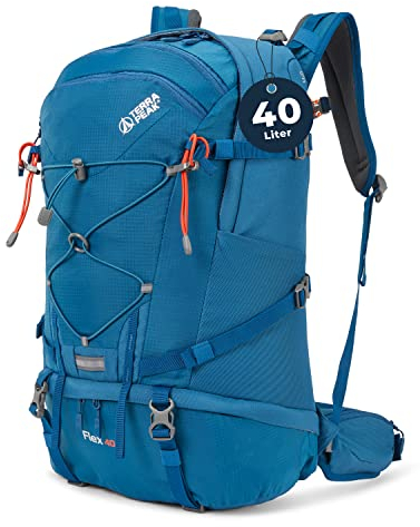 Terra Peak Wanderrucksack 40L Damen Herren Flex 40 Erwachsene blau - Outdoor Trekking- Touren- Wasserdichter Daypack Tages- Survival Wander-Rucksäcke leicht zum Wandern