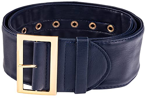 KYEYGWO Damen PU Leder Gürtel mit Goldene Dornschließe, Frauen Breiter Taillengürtel Einstellbarer Kleid Gürtels Klassischer Freizeitgürtel für Hemd Windjacke Mantel, Blau
