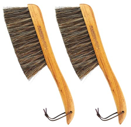 AMERWASH PLUS Counter Brush for Furniture, Drafting, Patio, Bed, Fireplace, Woodworking Cleaning, Horsehair Bristles Duster Wooden Handle Shop Brush, Hand Broom Brush - 2 Pack