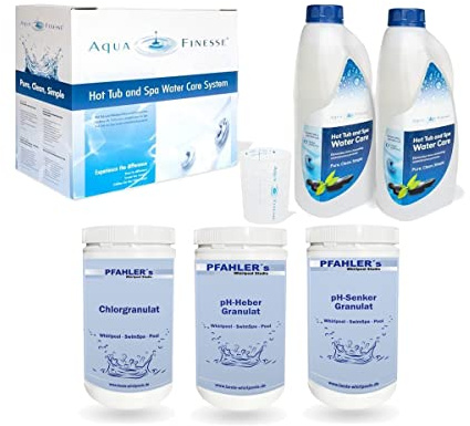 Aquafinesse Whirlpool Wasserpflege Set, AquaFinesse + Pfahler pH Senker, pH Heber, Chlorgranulat