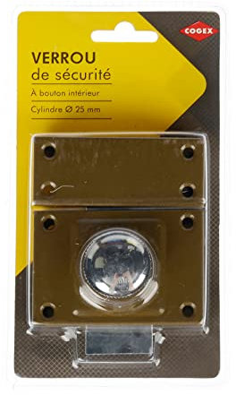 Cogex Botón de seguridad para puerta interior/exterior, cerradura con pomo interior, diámetro del cilindro 25 mm, incluye 3 llaves y tornillos, NC