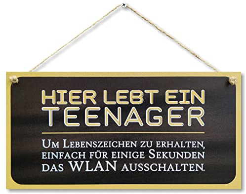 CARISPIBET Hier lebt ein Teenager Wohndeko Schilder dekorative Willkommensschilder Hausdekoration Geschenkschilder Türschilder Wanddekoration 15x30cm