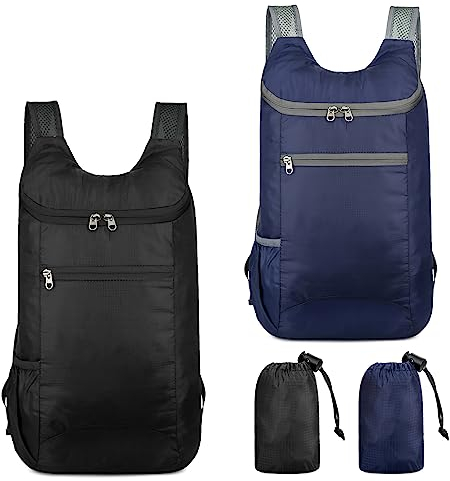 2 Stück Ultraleichte Faltbare Rucksäcke, Kleiner Wanderrucksack, Wasserdichter Wanderrucksack Ultraleicht Outdoor Rucksack, Packbare Rucksäcke für Outdoor-Sport, Reisen, Wandern, Camping, Radfahren