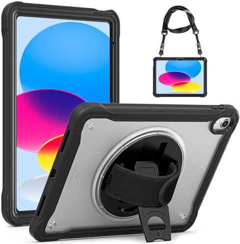 Gerutek Custodia Antiurto Bambini per iPad (A16) 11a Gen 11 Pollici | ipad 10a generazione 10.9'' con supporto rotante 360 e cinghia a mano/spalla [guscio posteriore trasparente]