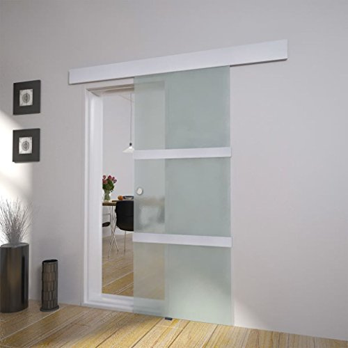 Homgoday Porta Scorrevole in Vetro e Alluminio 178 cm Argento, Porta Scorrevole Interna, Porte da Interno, Porte Scorrevoli Interno Esterno