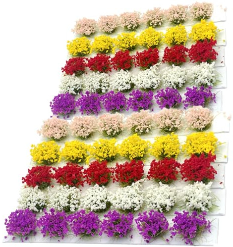 Wanwanzi 60 ciuffi di fiori colorati - Grappoli di fiori in miniatura fai da te - Gruppi di vegetazione realistici per paesaggi di treni, basi per modelli, diorami e layout militari