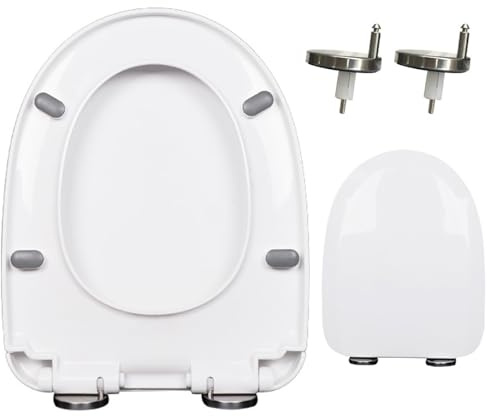 Dazzluxe Toilettensitz Mit Absenkautomatik, Weiße PP-Toilettensitze Mit Verstellbaren Scharnieren Und Rutschfesten Stoßstangen, Schnellverschluss Für Einfache Reinigung des Toilettendeckels,U