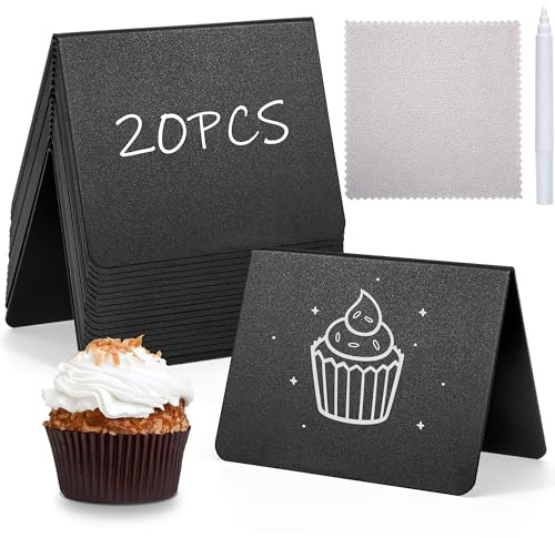 Mini Kreidetafel Set, 20 Stück Kreidetafel Kleine Tafeln zum Beschriften, Schwarz Preisschilder Aufsteller In V-Form, Kunststoff Buffet Schilder mit Stifte für Bäckerei, Party, Hochzeit