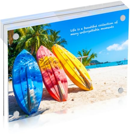 Lajiakoy® Cornice Acrilico, Cornice Magnetica 10X15CM, Portafoto da Tavolo, Trasparente, Doppio Lato, Perfetto Per Essere Presentato Sulla Scrivania (Bianco)