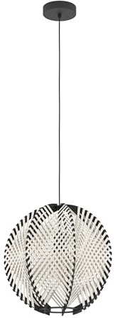 EGLO Hängelampe Waverton, Pendelleuchte über Esstisch | Esszimmerlampe 1-flammig aus Metall und Holz in Schwarz, Textil in Weiß, Hängeleuchte mit E27 Fassung, Ø 40 cm