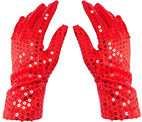Generisch Glitzernde Handschuhe Paillettenhandschuhe für Erwachsene und Kinder, Unisex Glitzerhandschuh, Bühnenhandschuhe für Mottoparty, Karneval, Partys (Rot, S)