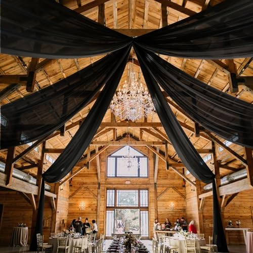 6 Panel Black Ceiling Drapes - 5ft x 40ft Wedding Arch Draping Fabric - Sheer Voile Chiffon Curtains - Decorations for Party, Ceremony, Stage